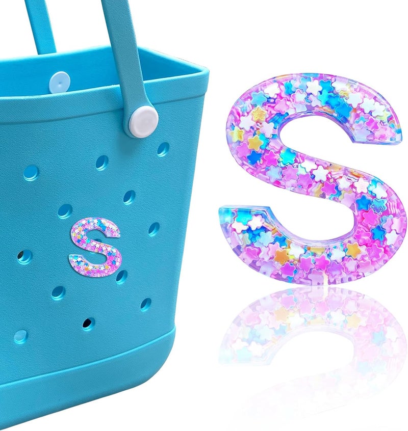 HLUWA Letter Charms for Bogg Bag, Alphabet Pink Star Sequin Lettering Accessories Charms for Bogg and Simply Southern Bag, Insert Decorative Letters Charm for Handbag Beach Tote Bag. - Image 1